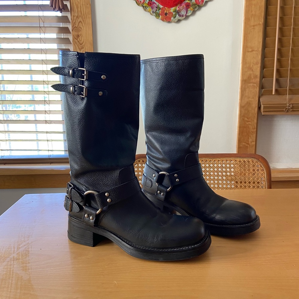 Steve Madden Astor Black Leather Moto Boots Size 8